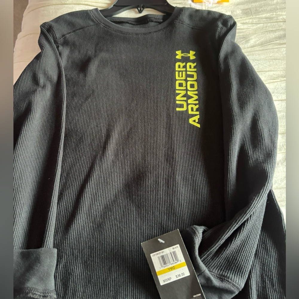 Kid’s Under Armour Charcoal Long Sleeve Tee with Neon Accents